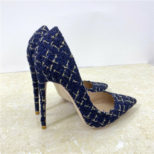 New Woven High Heels 12CM Pointed Toe Stiletto Pumps All-Match Womens