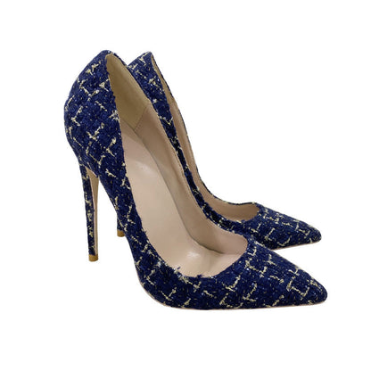 New Woven High Heels 12CM Pointed Toe Stiletto Pumps All-Match Womens