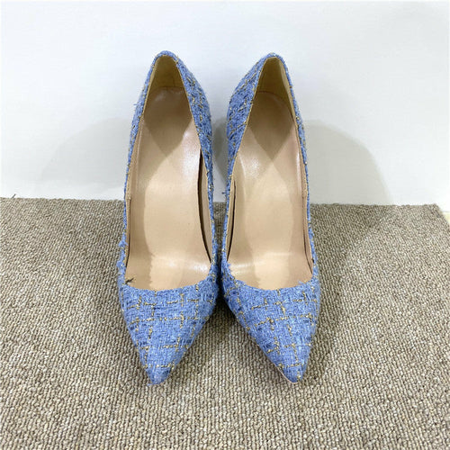 New Woven High Heels 12CM Pointed Toe Stiletto Pumps All-Match Womens