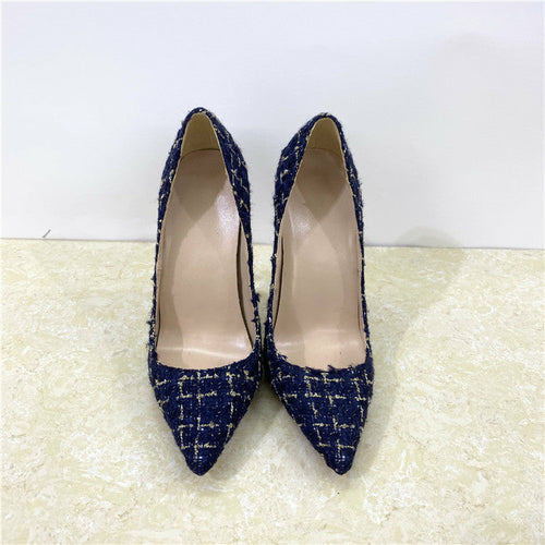 New Woven High Heels 12CM Pointed Toe Stiletto Pumps All-Match Womens