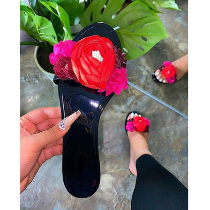 2021 Summer Beach Slippers Transparent Flowers Women?? Slippers