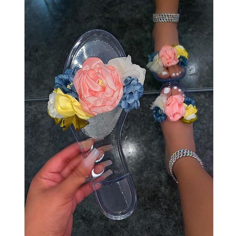 2021 Summer Beach Slippers Transparent Flowers Women?? Slippers