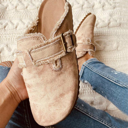 Flat Heel Round Toe Canvas Loafer Womens Vintage Clogs