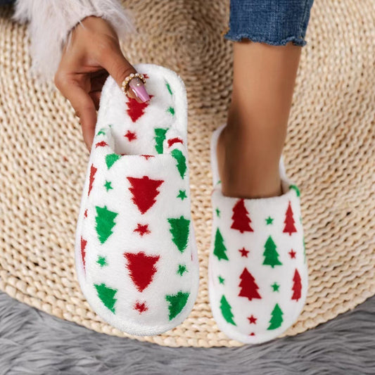 Christmas Tree Pattern Fluffy Slippers for Bedroom