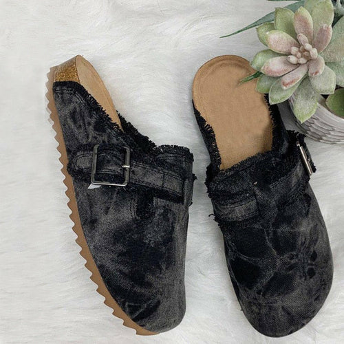 Womens Vintage Clogs Flat Heel Round Toe Canvas Loafer