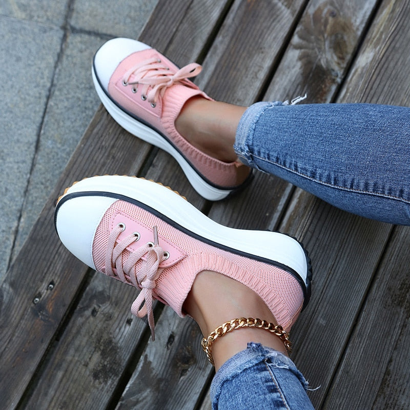 Summer Knitted Breathable Sneakers Womens Vulcanize Shoes