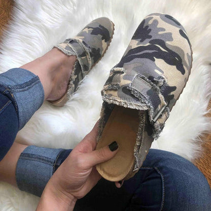 Womens Vintage Clogs Flat Heel Round Toe Canvas Loafer