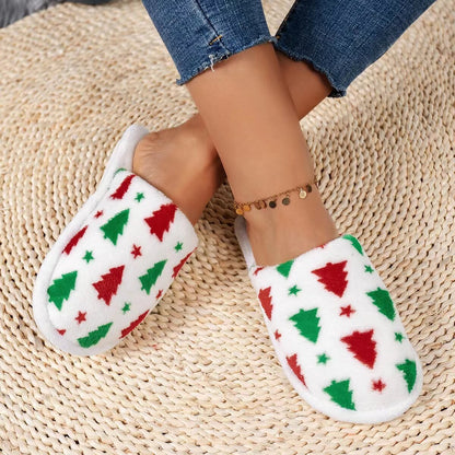 Christmas Tree Pattern Fluffy Slippers for Bedroom