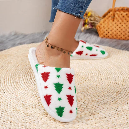 Christmas Tree Pattern Fluffy Slippers for Bedroom