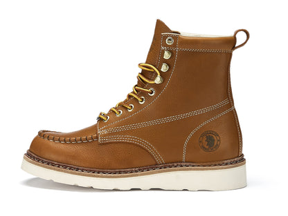 ROCKROOSTER Norwood Mens 6 inch Brown soft toe wedge work boots with