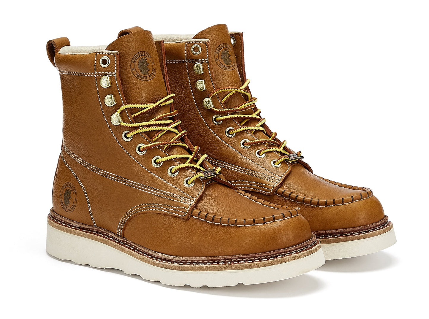 ROCKROOSTER Norwood Mens 6 inch Brown soft toe wedge work boots with