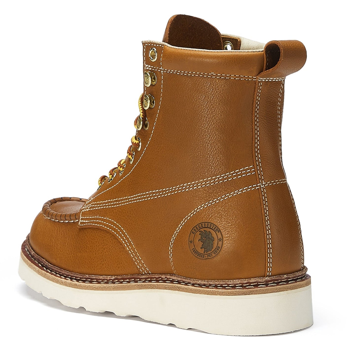 ROCKROOSTER Norwood Mens 6 inch Brown soft toe wedge work boots with