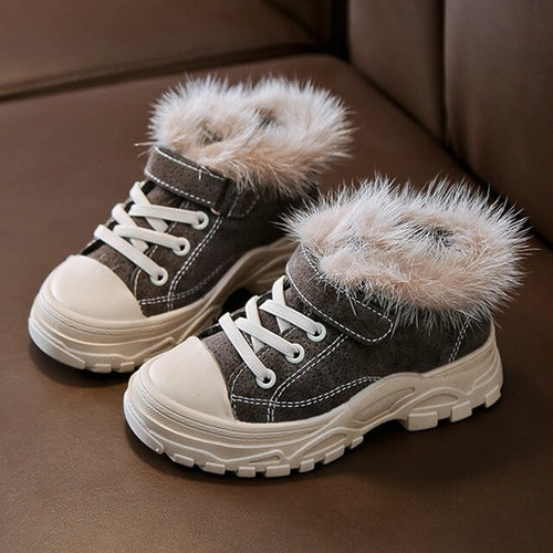 Winter New Kids Casual Sneakers Baby Girls Fur