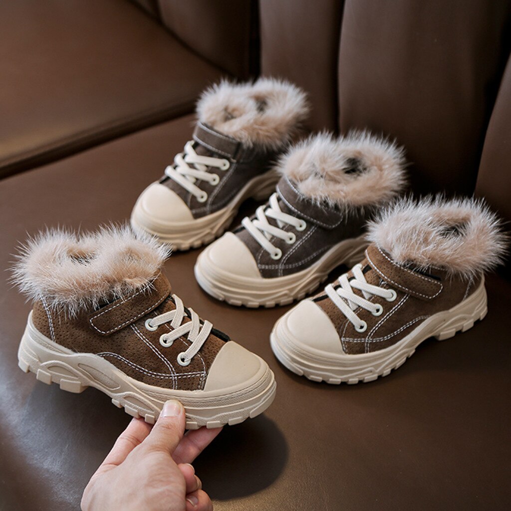 Winter New Kids Casual Sneakers Baby Girls Fur