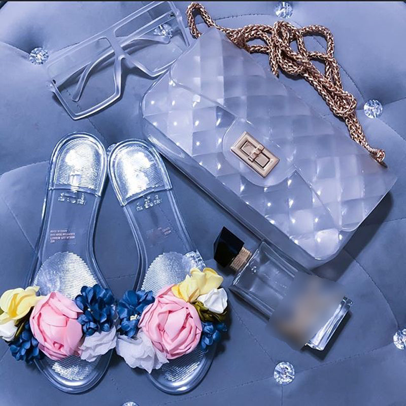 2021 Summer Beach Slippers Transparent Flowers Women?? Slippers