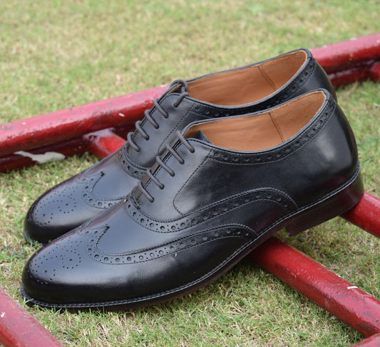 Handmade Brogue Shoes For Men (Size-UK-9) (Color-BLACK)