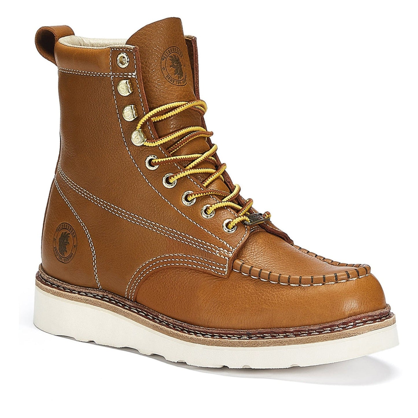 ROCKROOSTER Norwood Mens 6 inch Brown soft toe wedge work boots with