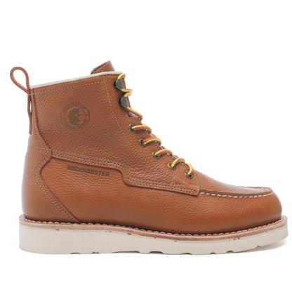 ROCKROOSTER Norwood Mens 6 inch Brown soft toe wedge work boots with