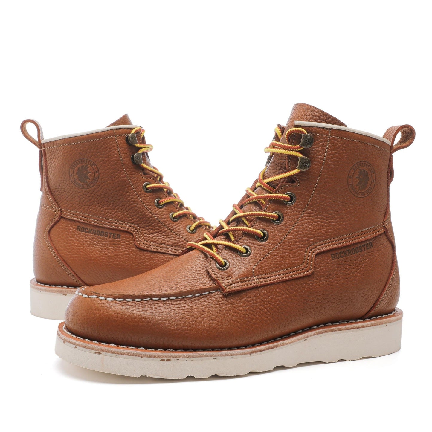 ROCKROOSTER Norwood Mens 6 inch Brown soft toe wedge work boots with