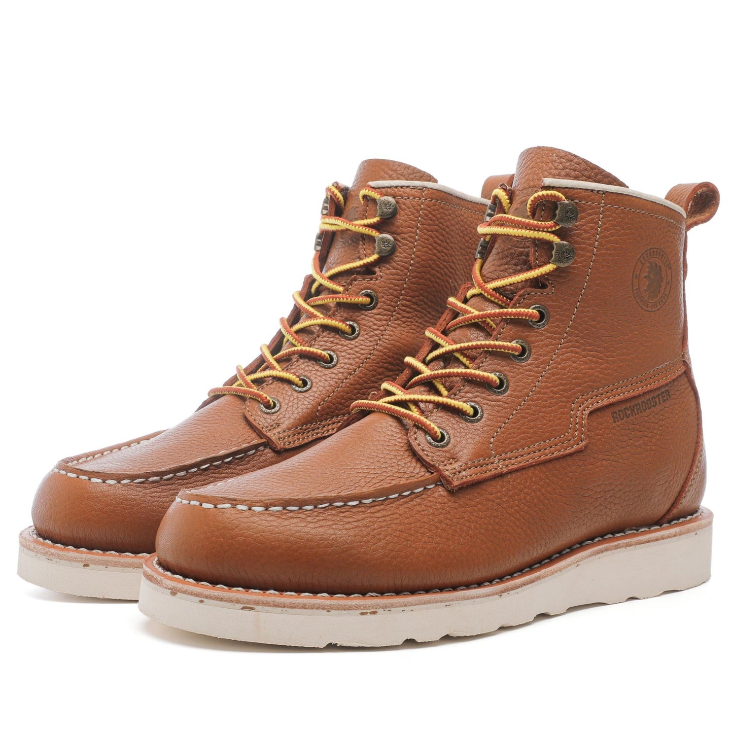 ROCKROOSTER Norwood Mens 6 inch Brown soft toe wedge work boots with